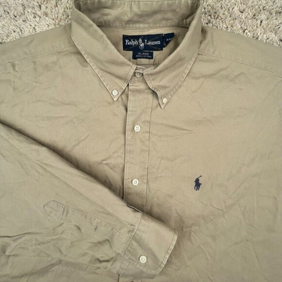 Ralph Lauren BLAIRE Button Up Shirt Cotton Adult Size XL USA Beige Long Sleeve - Picture 1 of 7